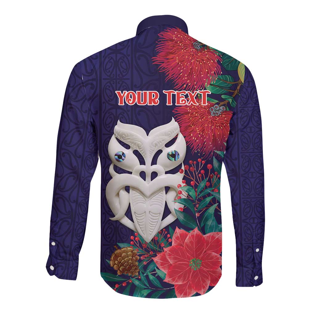 Maori Wheku Meri Kirihimete Personalised Long Sleeve Button Shirt All Blue Indigenous Maori Motif - Aussie Hoodie