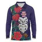 Maori Wheku Meri Kirihimete Personalised Long Sleeve Polo Shirt All Blue Indigenous Maori Motif - Aussie Hoodie