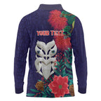 Maori Wheku Meri Kirihimete Personalised Long Sleeve Polo Shirt All Blue Indigenous Maori Motif - Aussie Hoodie