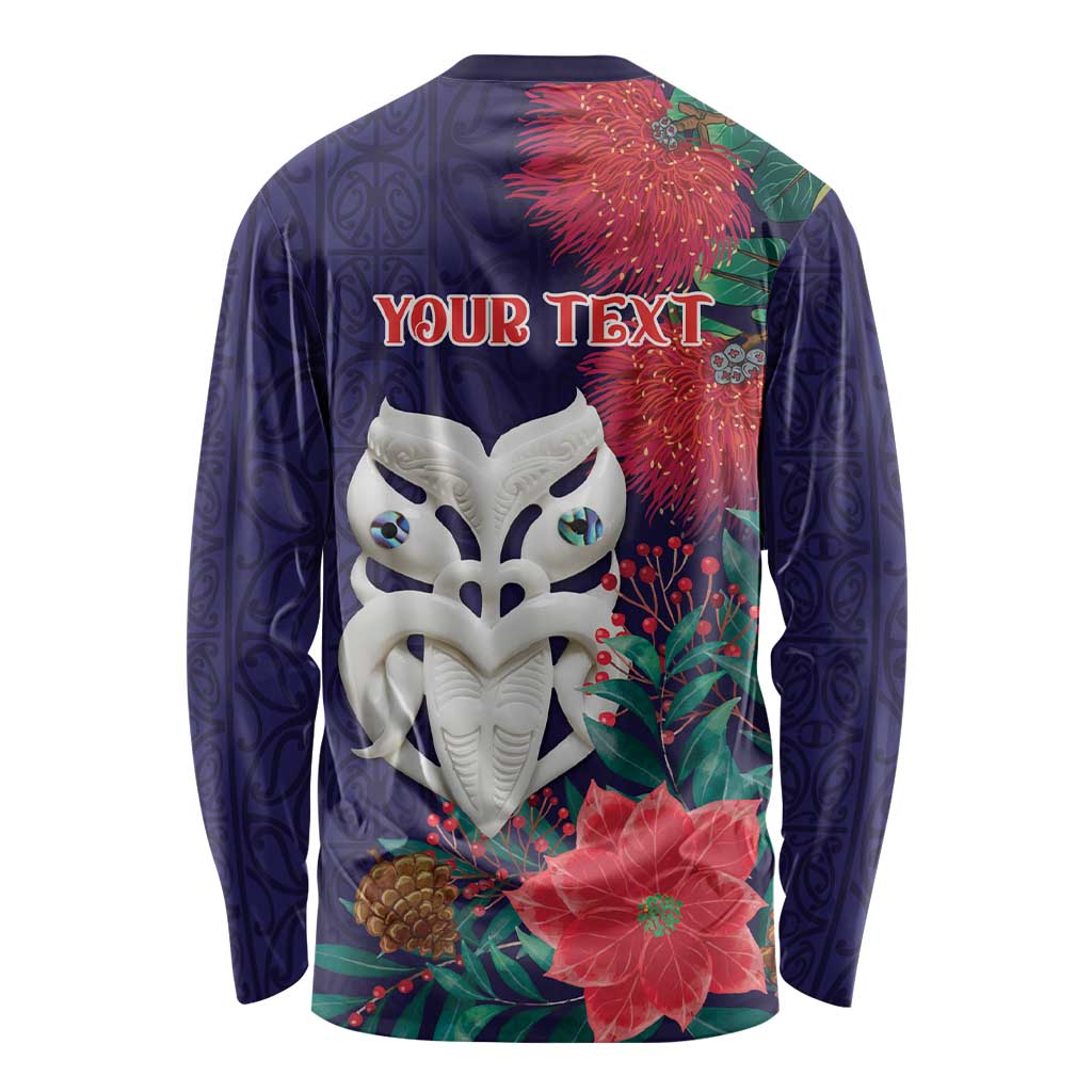 Maori Wheku Meri Kirihimete Personalised Long Sleeve Shirt All Blue Indigenous Maori Motif - Aussie Hoodie