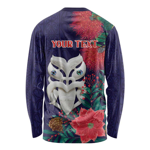 Maori Wheku Meri Kirihimete Personalised Long Sleeve Shirt All Blue Indigenous Maori Motif - Aussie Hoodie