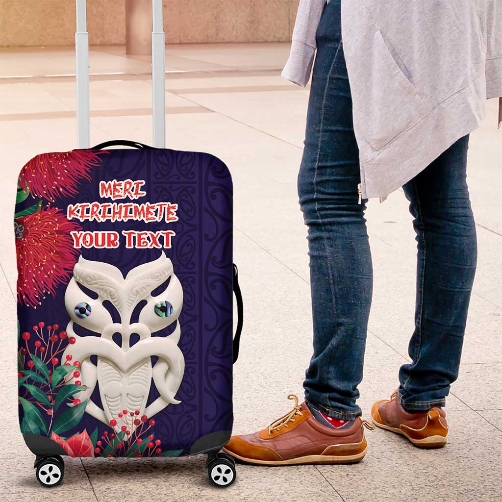 Maori Wheku Meri Kirihimete Personalised Luggage Cover All Blue Indigenous Maori Motif - Aussie Hoodie
