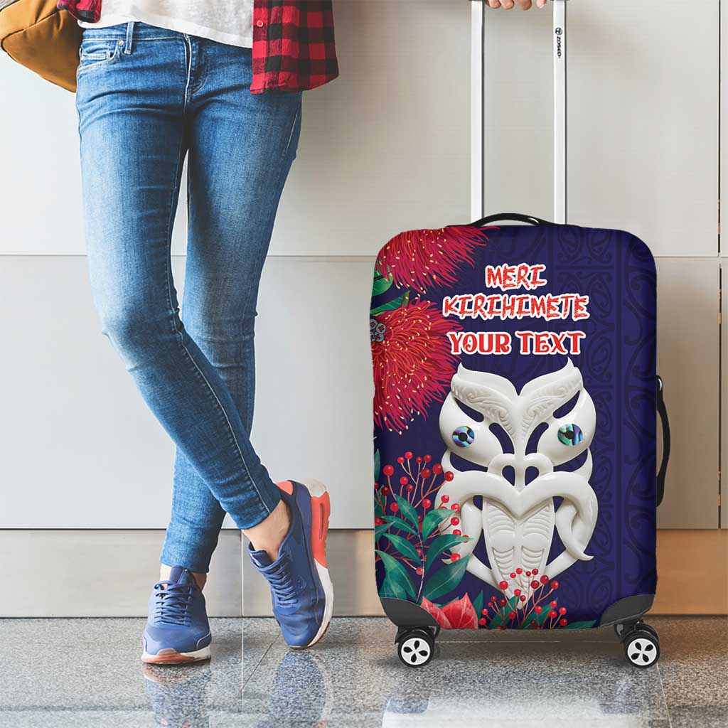 Maori Wheku Meri Kirihimete Personalised Luggage Cover All Blue Indigenous Maori Motif - Aussie Hoodie