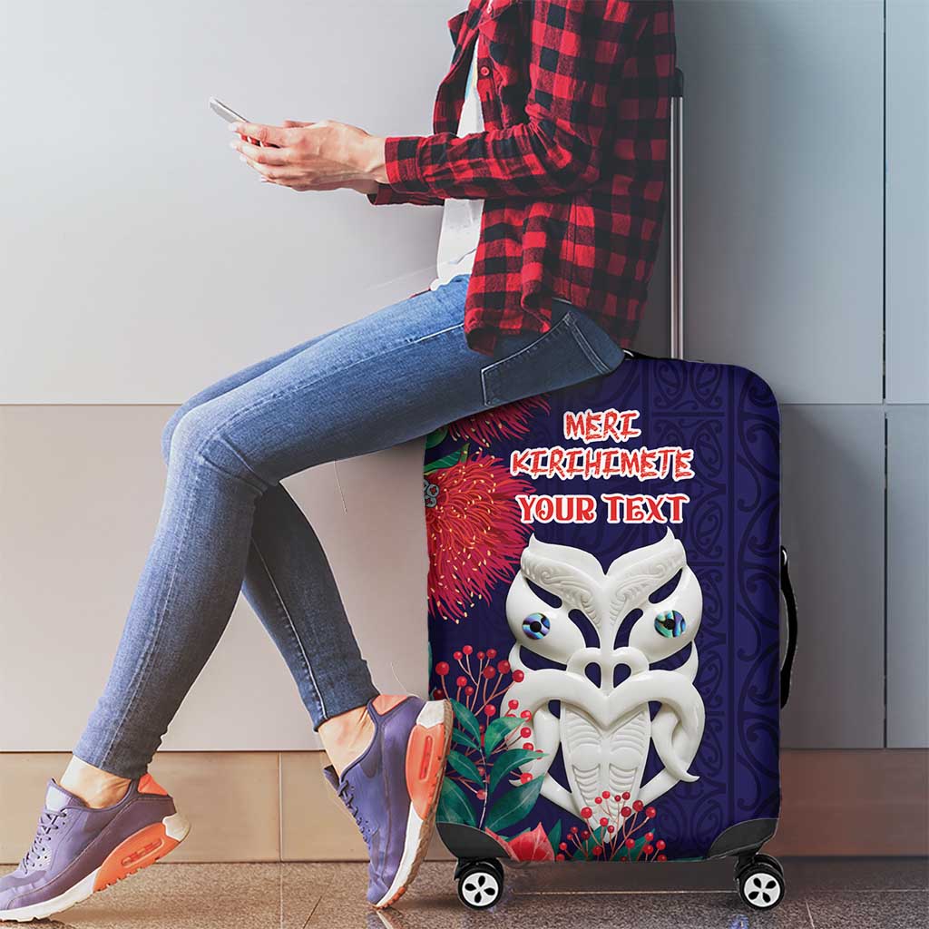 Maori Wheku Meri Kirihimete Personalised Luggage Cover All Blue Indigenous Maori Motif - Aussie Hoodie