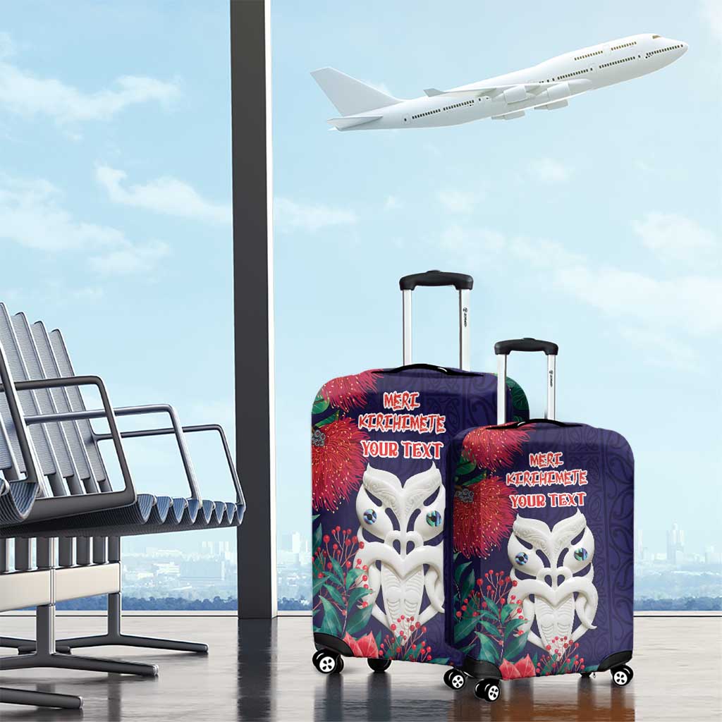 Maori Wheku Meri Kirihimete Personalised Luggage Cover All Blue Indigenous Maori Motif - Aussie Hoodie