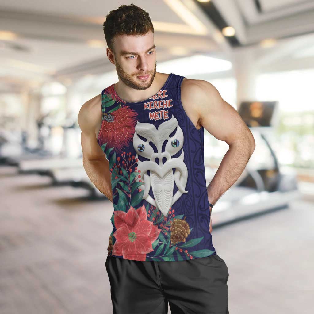 Maori Wheku Meri Kirihimete Personalised Men Tank Top All Blue Indigenous Maori Motif - Aussie Hoodie