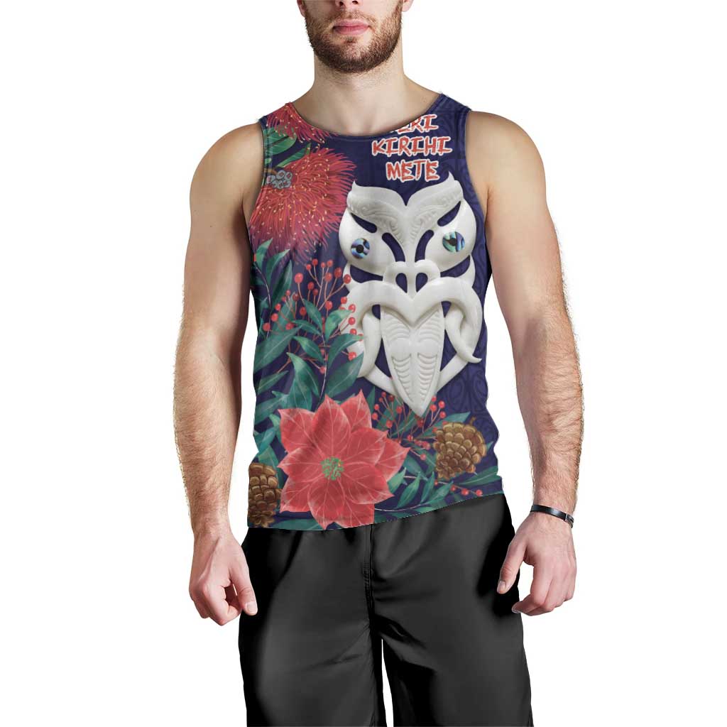 Maori Wheku Meri Kirihimete Personalised Men Tank Top All Blue Indigenous Maori Motif - Aussie Hoodie