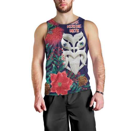 Maori Wheku Meri Kirihimete Personalised Men Tank Top All Blue Indigenous Maori Motif - Aussie Hoodie