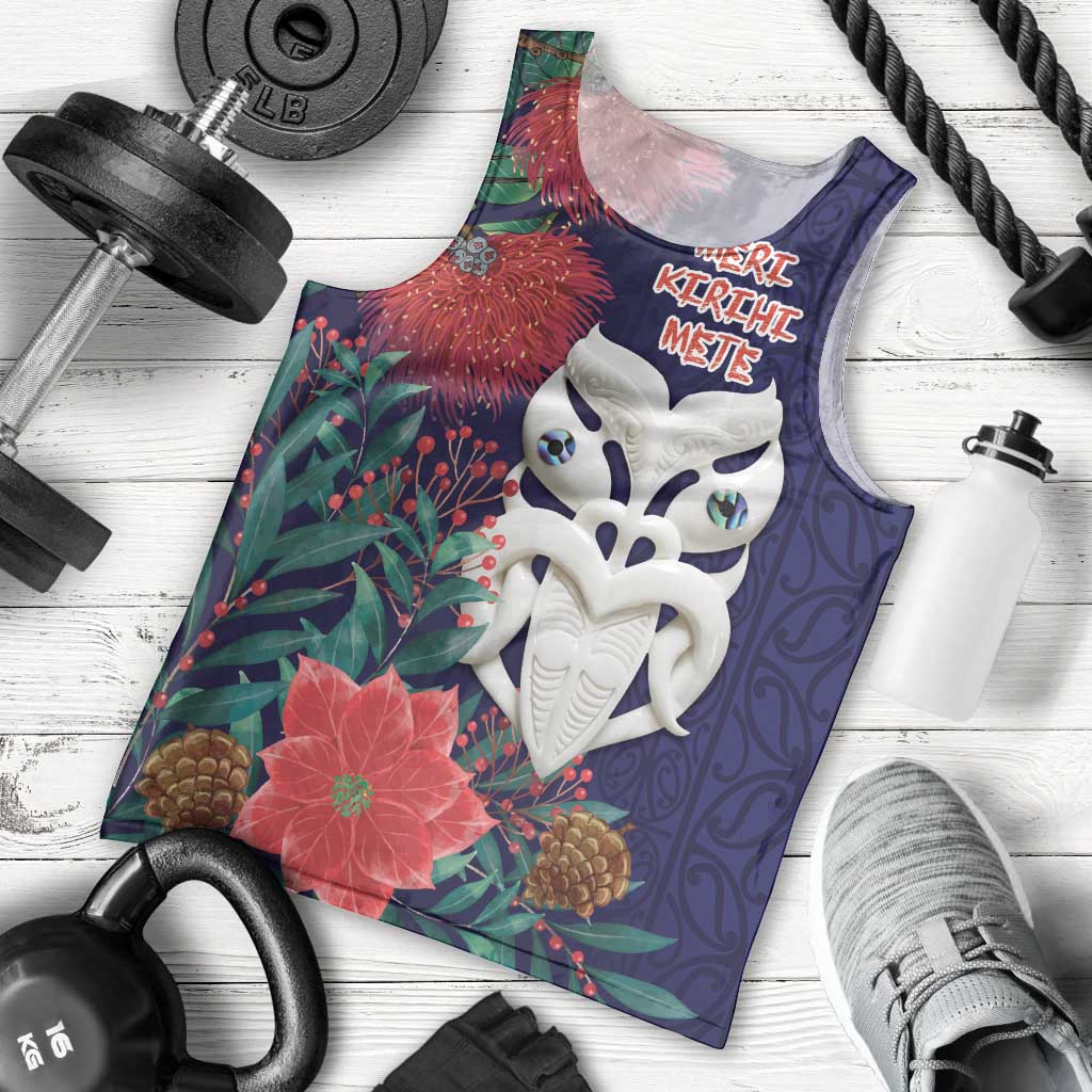Maori Wheku Meri Kirihimete Personalised Men Tank Top All Blue Indigenous Maori Motif - Aussie Hoodie
