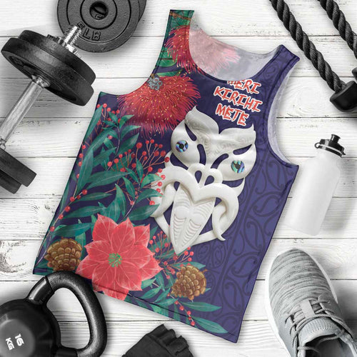 Maori Wheku Meri Kirihimete Personalised Men Tank Top All Blue Indigenous Maori Motif - Aussie Hoodie