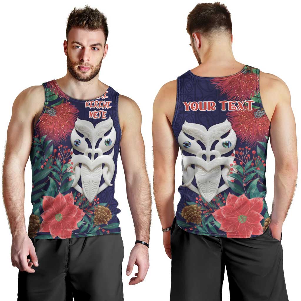 Maori Wheku Meri Kirihimete Personalised Men Tank Top All Blue Indigenous Maori Motif - Aussie Hoodie