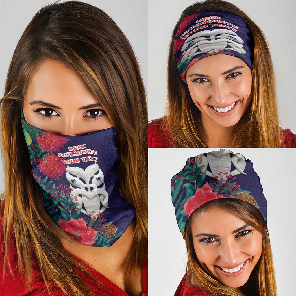 Maori Wheku Meri Kirihimete Personalised Neck Gaiter All Blue Indigenous Maori Motif - Aussie Hoodie