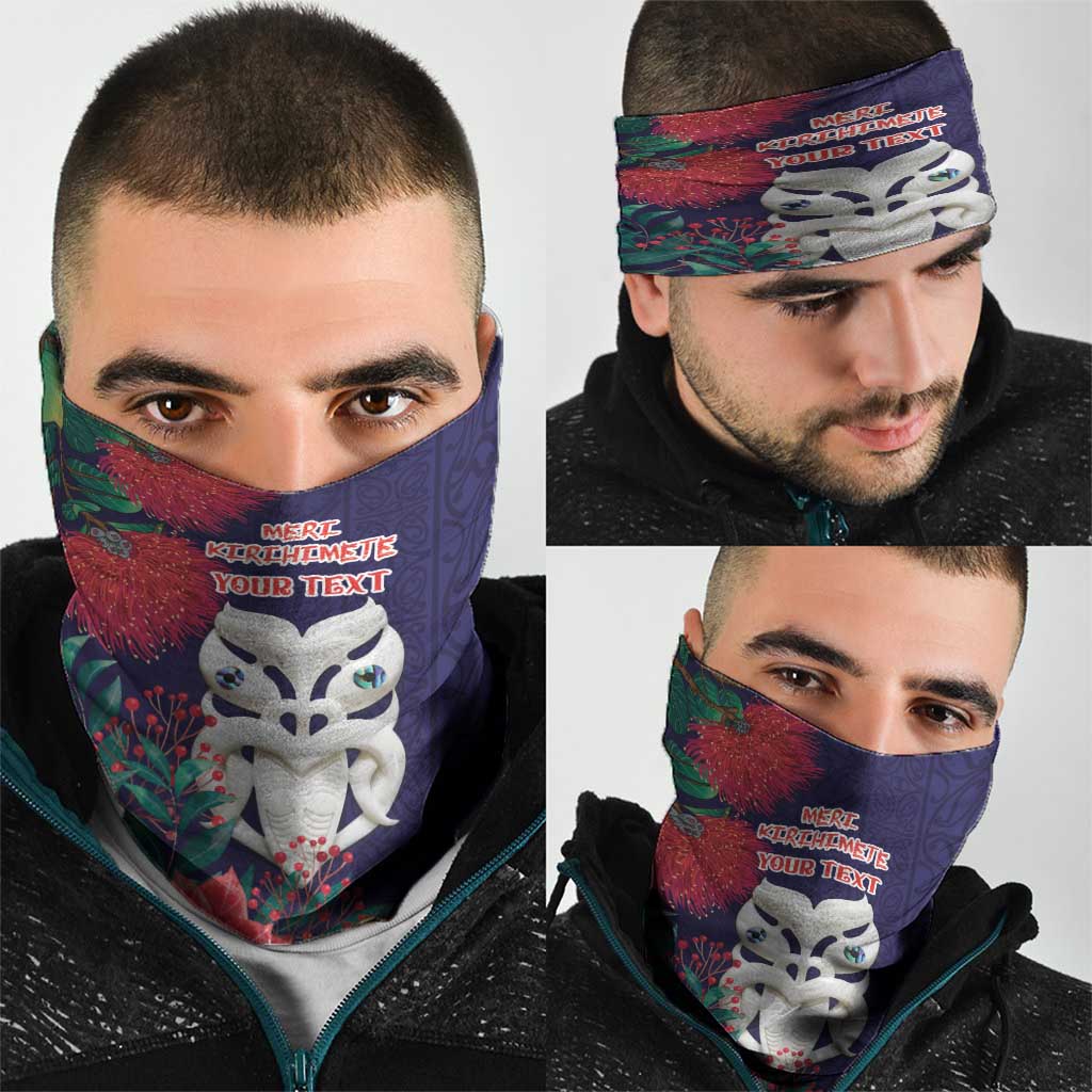 Maori Wheku Meri Kirihimete Personalised Neck Gaiter All Blue Indigenous Maori Motif - Aussie Hoodie
