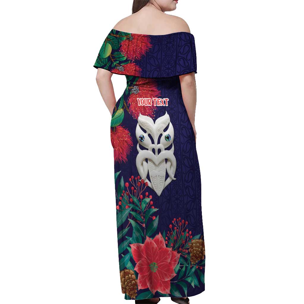 Maori Wheku Meri Kirihimete Personalised Off Shoulder Maxi Dress All Blue Indigenous Maori Motif - Aussie Hoodie