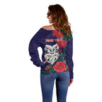 Maori Wheku Meri Kirihimete Personalised Off Shoulder Sweater All Blue Indigenous Maori Motif - Aussie Hoodie