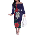 Maori Wheku Meri Kirihimete Personalised Off The Shoulder Long Sleeve Dress All Blue Indigenous Maori Motif - Aussie Hoodie