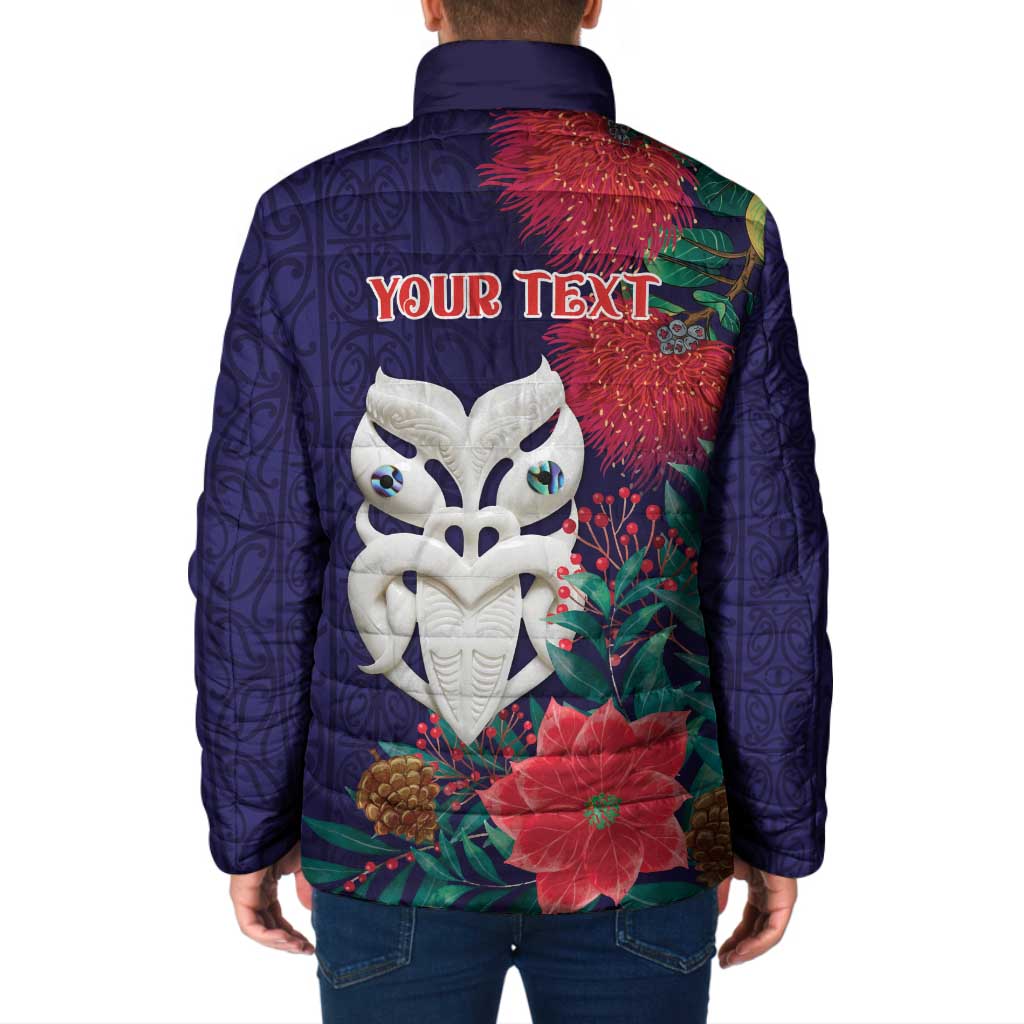 Maori Wheku Meri Kirihimete Personalised Padded Jacket All Blue Indigenous Maori Motif - Aussie Hoodie