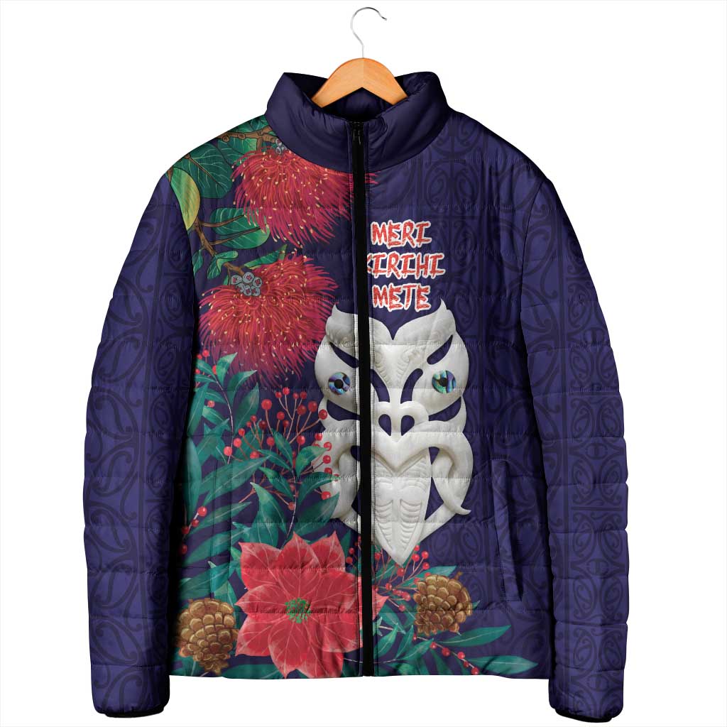 Maori Wheku Meri Kirihimete Personalised Padded Jacket All Blue Indigenous Maori Motif - Aussie Hoodie