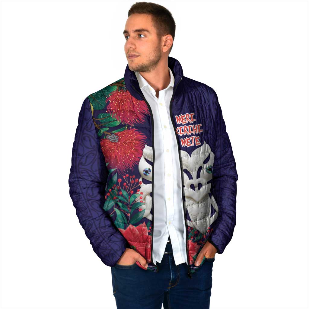 Maori Wheku Meri Kirihimete Personalised Padded Jacket All Blue Indigenous Maori Motif - Aussie Hoodie