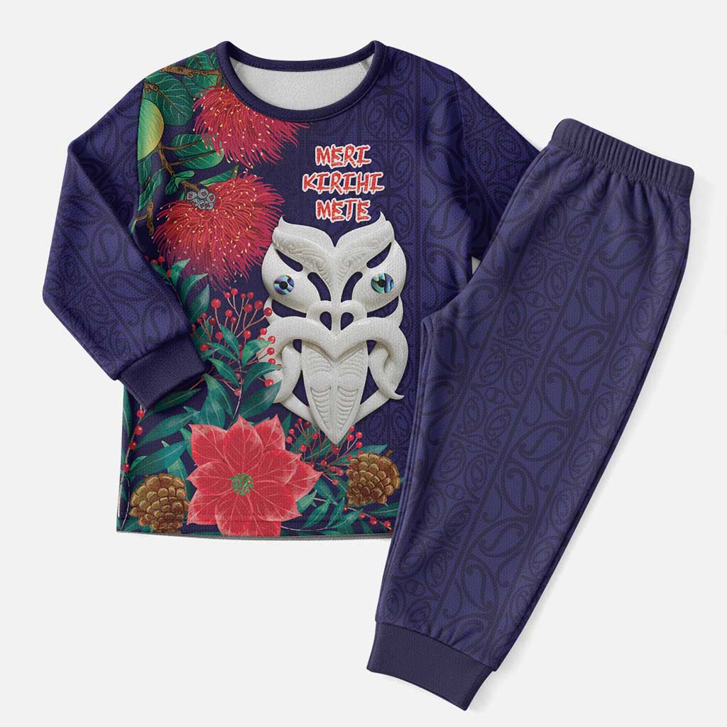 Maori Wheku Meri Kirihimete Personalised Christmas Pajama Set All Blue Indigenous Maori Motif - Aussie Hoodie