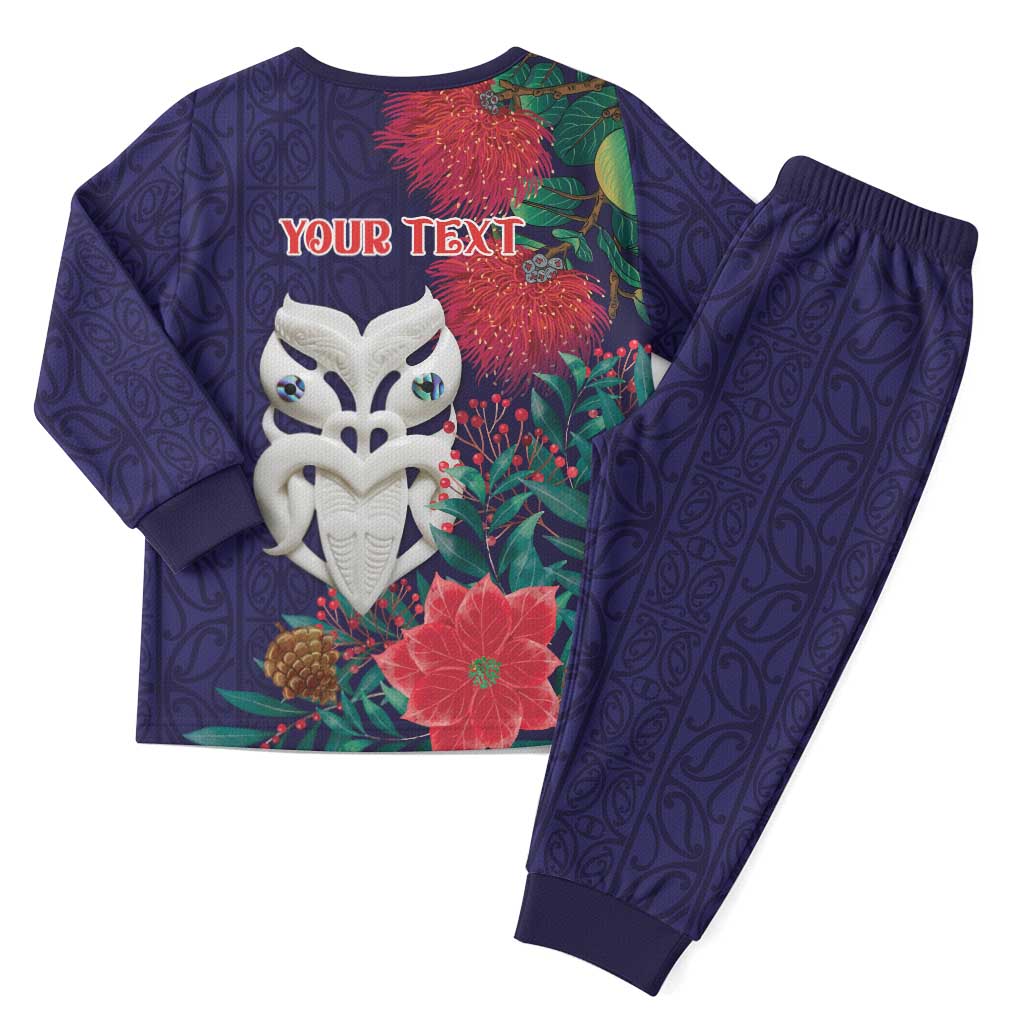 Maori Wheku Meri Kirihimete Personalised Christmas Pajama Set All Blue Indigenous Maori Motif - Aussie Hoodie