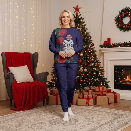 Maori Wheku Meri Kirihimete Personalised Christmas Pajama Set All Blue Indigenous Maori Motif - Aussie Hoodie