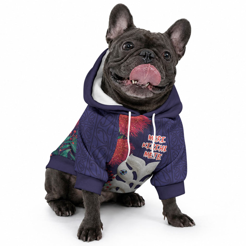 Maori Wheku Meri Kirihimete Personalised Pet Hoodie All Blue Indigenous Maori Motif