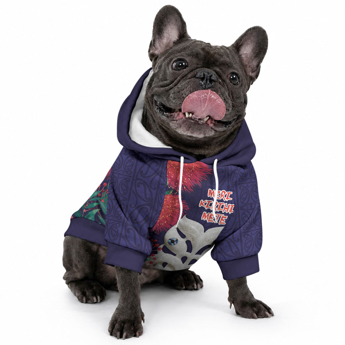 Maori Wheku Meri Kirihimete Personalised Pet Hoodie All Blue Indigenous Maori Motif