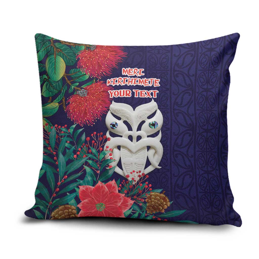 Maori Wheku Meri Kirihimete Personalised Pillow Cover All Blue Indigenous Maori Motif - Aussie Hoodie