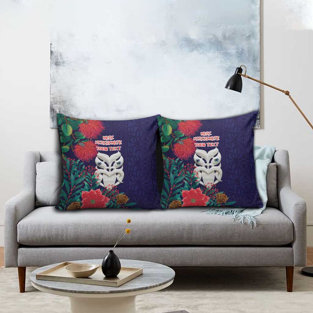 Maori Wheku Meri Kirihimete Personalised Pillow Cover All Blue Indigenous Maori Motif - Aussie Hoodie