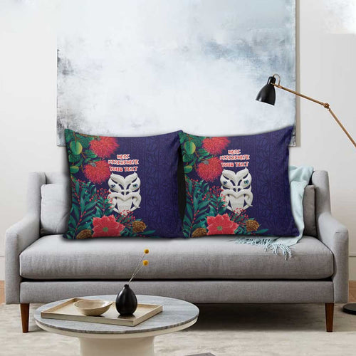 Maori Wheku Meri Kirihimete Personalised Pillow Cover All Blue Indigenous Maori Motif - Aussie Hoodie