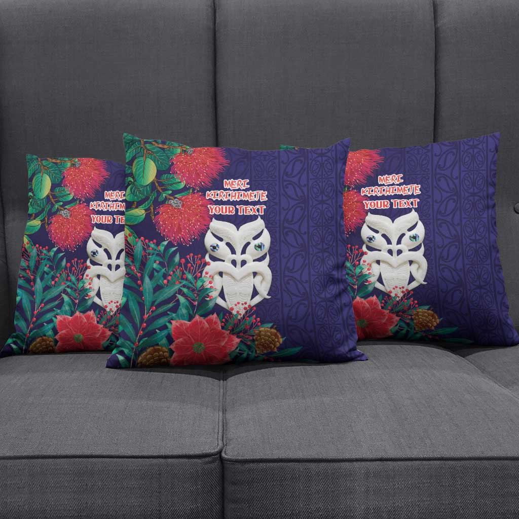 Maori Wheku Meri Kirihimete Personalised Pillow Cover All Blue Indigenous Maori Motif - Aussie Hoodie