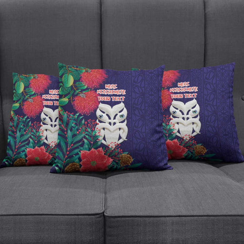 Maori Wheku Meri Kirihimete Personalised Pillow Cover All Blue Indigenous Maori Motif - Aussie Hoodie