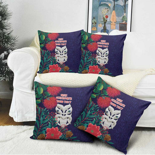 Maori Wheku Meri Kirihimete Personalised Pillow Cover All Blue Indigenous Maori Motif - Aussie Hoodie