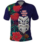 Maori Wheku Meri Kirihimete Personalised Polo Shirt All Blue Indigenous Maori Motif - Aussie Hoodie