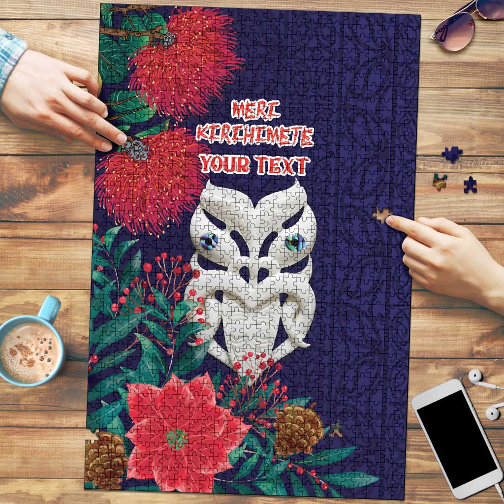 Maori Wheku Meri Kirihimete Personalised Puzzle All Blue Indigenous Maori Motif - Aussie Hoodie