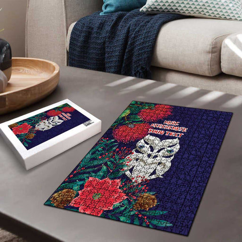 Maori Wheku Meri Kirihimete Personalised Puzzle All Blue Indigenous Maori Motif - Aussie Hoodie