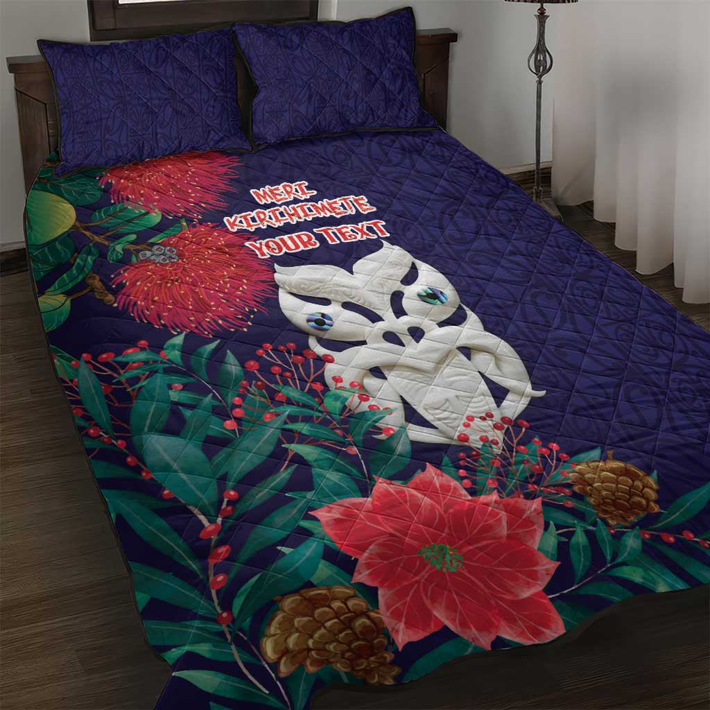 Maori Wheku Meri Kirihimete Personalised Quilt Bed Set All Blue Indigenous Maori Motif - Aussie Hoodie