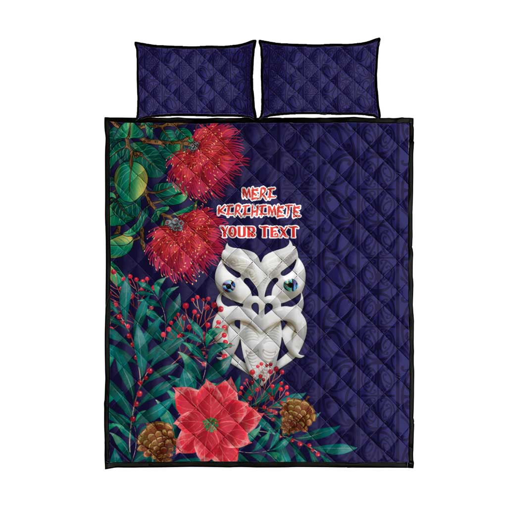 Maori Wheku Meri Kirihimete Personalised Quilt Bed Set All Blue Indigenous Maori Motif - Aussie Hoodie