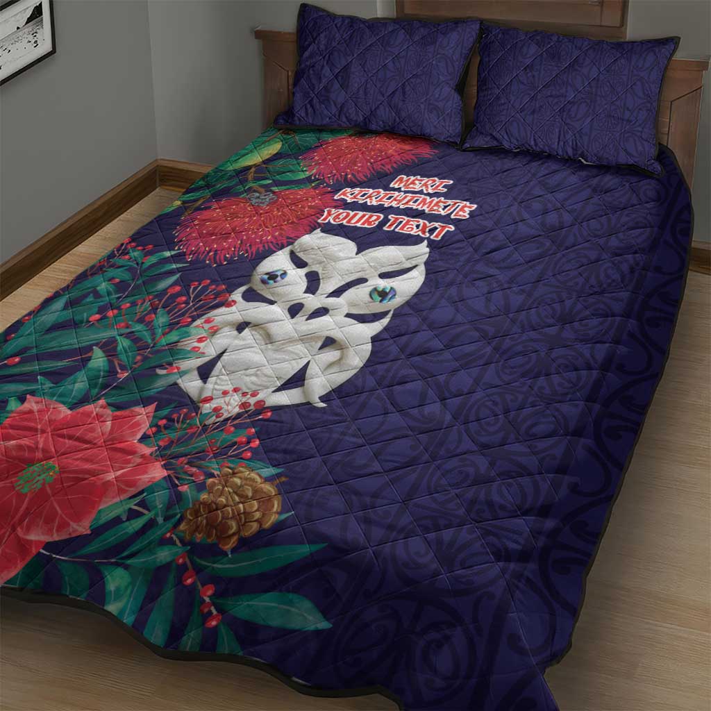Maori Wheku Meri Kirihimete Personalised Quilt Bed Set All Blue Indigenous Maori Motif - Aussie Hoodie
