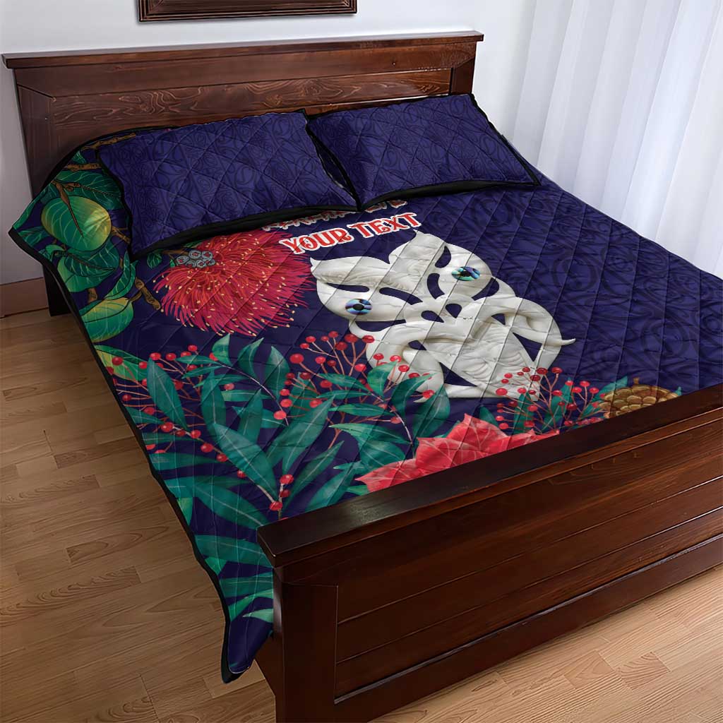 Maori Wheku Meri Kirihimete Personalised Quilt Bed Set All Blue Indigenous Maori Motif - Aussie Hoodie