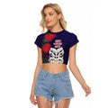 Maori Wheku Meri Kirihimete Personalised Raglan Cropped T Shirt All Blue Indigenous Maori Motif - Aussie Hoodie