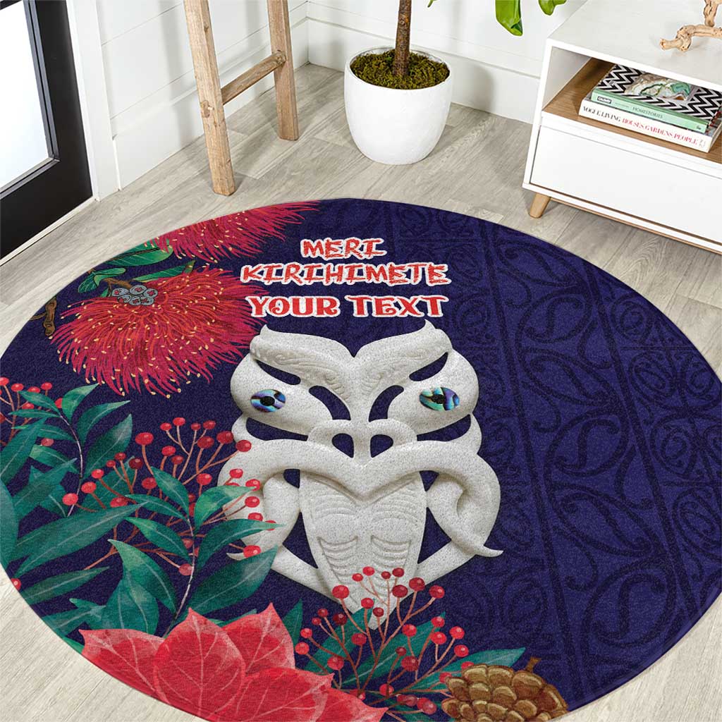 Maori Wheku Meri Kirihimete Personalised Round Carpet All Blue Indigenous Maori Motif - Aussie Hoodie