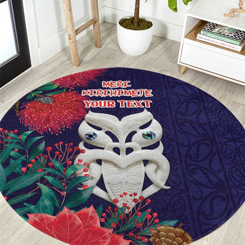 Maori Wheku Meri Kirihimete Personalised Round Carpet All Blue Indigenous Maori Motif - Aussie Hoodie