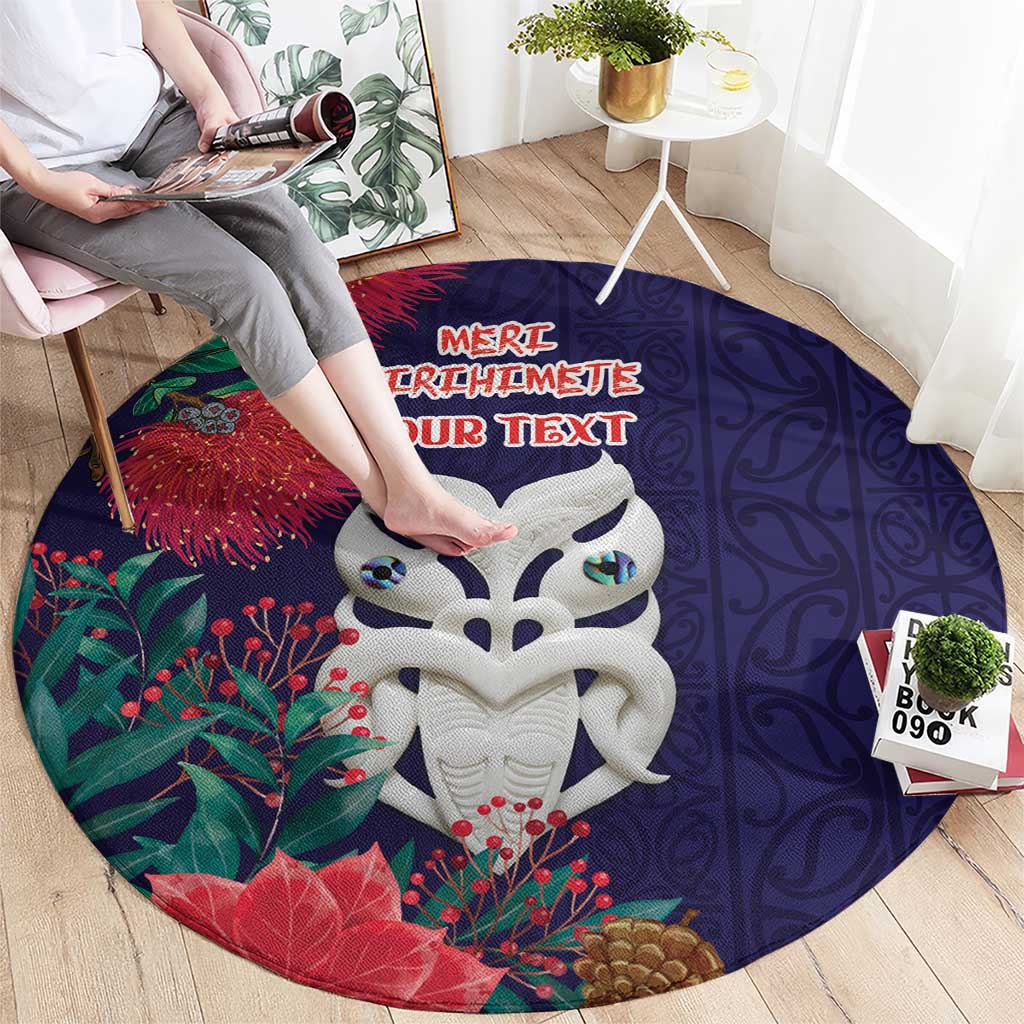 Maori Wheku Meri Kirihimete Personalised Round Carpet All Blue Indigenous Maori Motif - Aussie Hoodie