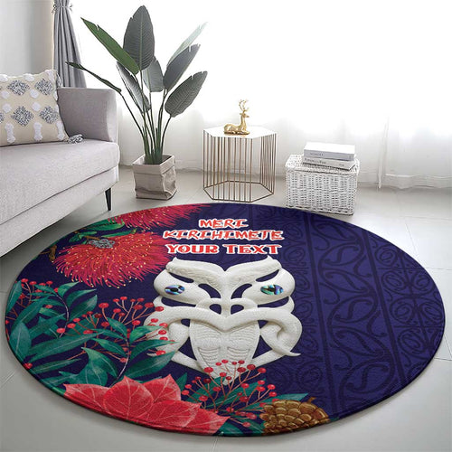 Maori Wheku Meri Kirihimete Personalised Round Carpet All Blue Indigenous Maori Motif - Aussie Hoodie