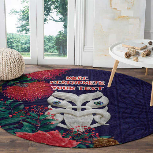 Maori Wheku Meri Kirihimete Personalised Round Carpet All Blue Indigenous Maori Motif - Aussie Hoodie