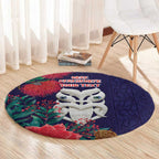 Maori Wheku Meri Kirihimete Personalised Round Carpet All Blue Indigenous Maori Motif - Aussie Hoodie