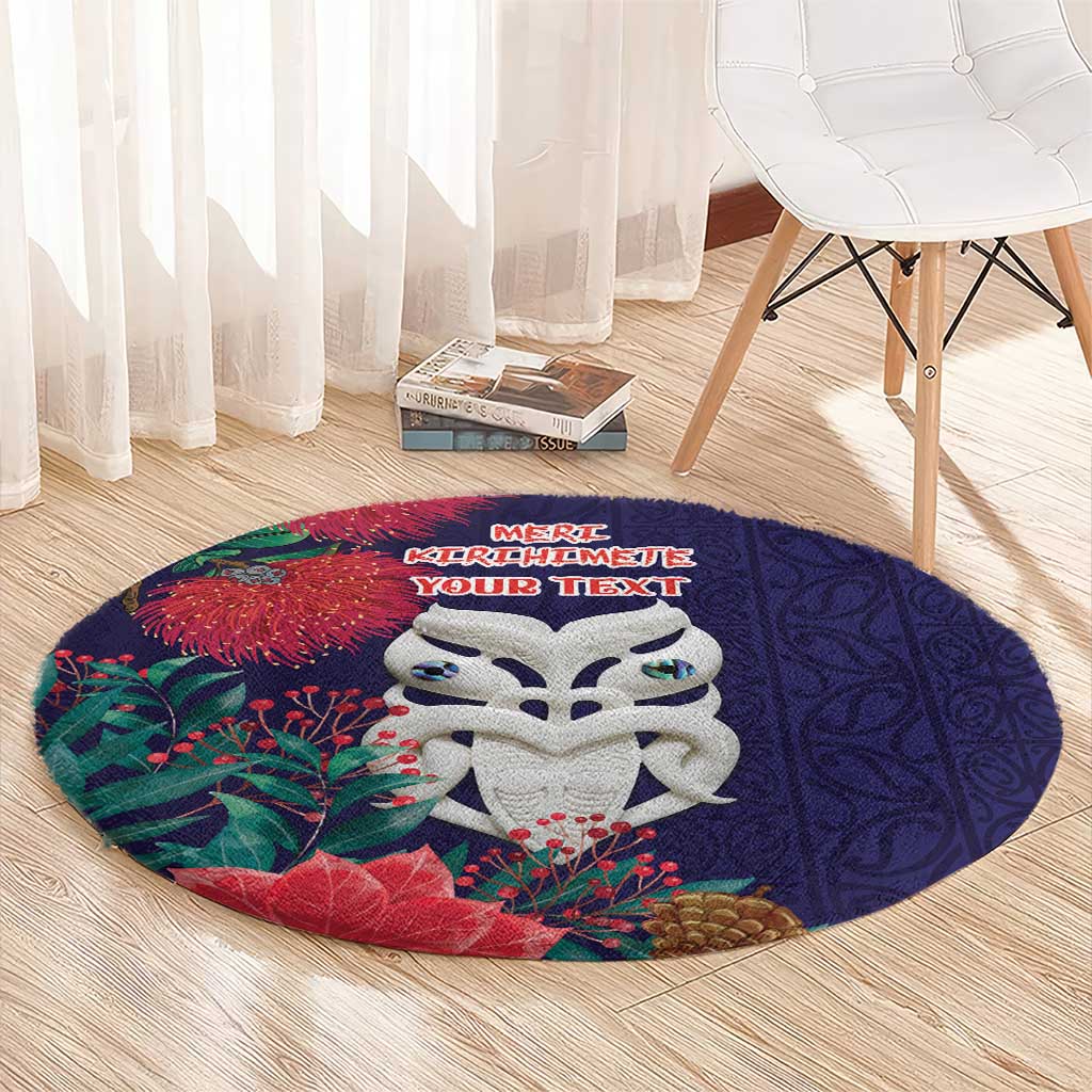 Maori Wheku Meri Kirihimete Personalised Round Carpet All Blue Indigenous Maori Motif - Aussie Hoodie