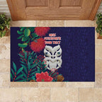 Maori Wheku Meri Kirihimete Personalised Rubber Doormat All Blue Indigenous Maori Motif - Aussie Hoodie